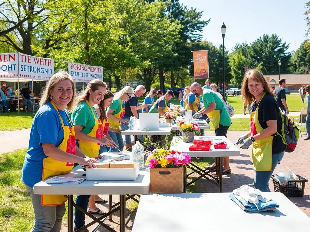 An image showing volunteers assisting with the setup of a community arts festival, highlighting the organizational and logistical support provided by ASSOCIATION BLACK LABEL.
