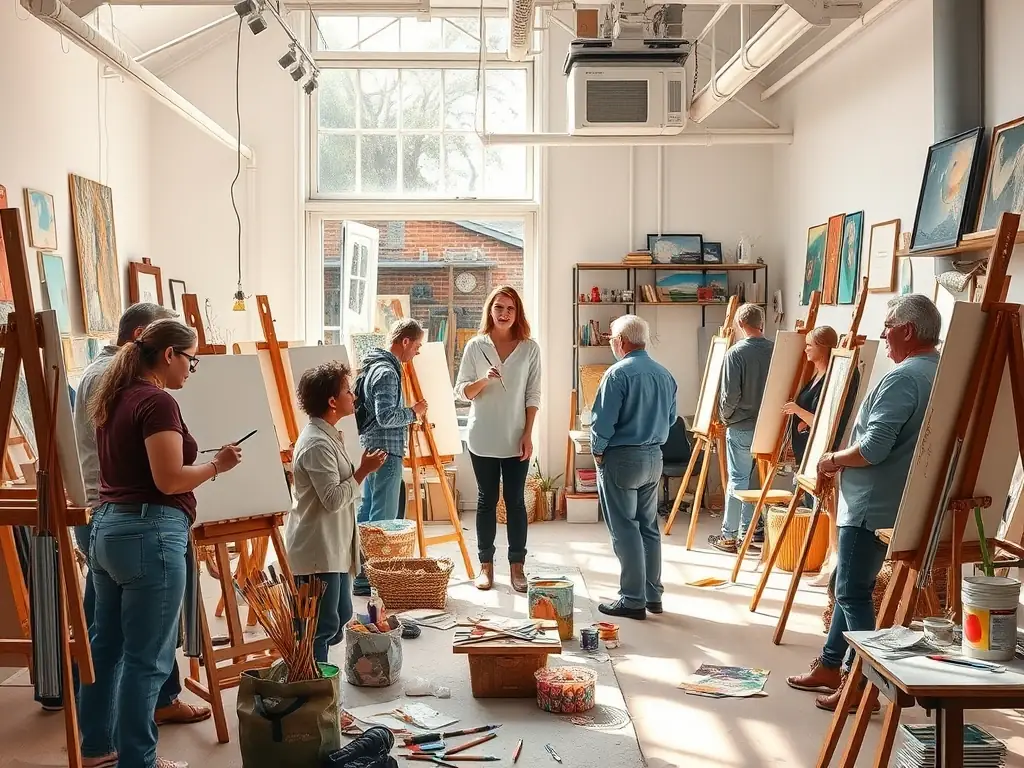 A photograph capturing a workshop session where artists are receiving training and guidance from experienced professionals, emphasizing the skill development aspect of ASSOCIATION BLACK LABEL's programs.